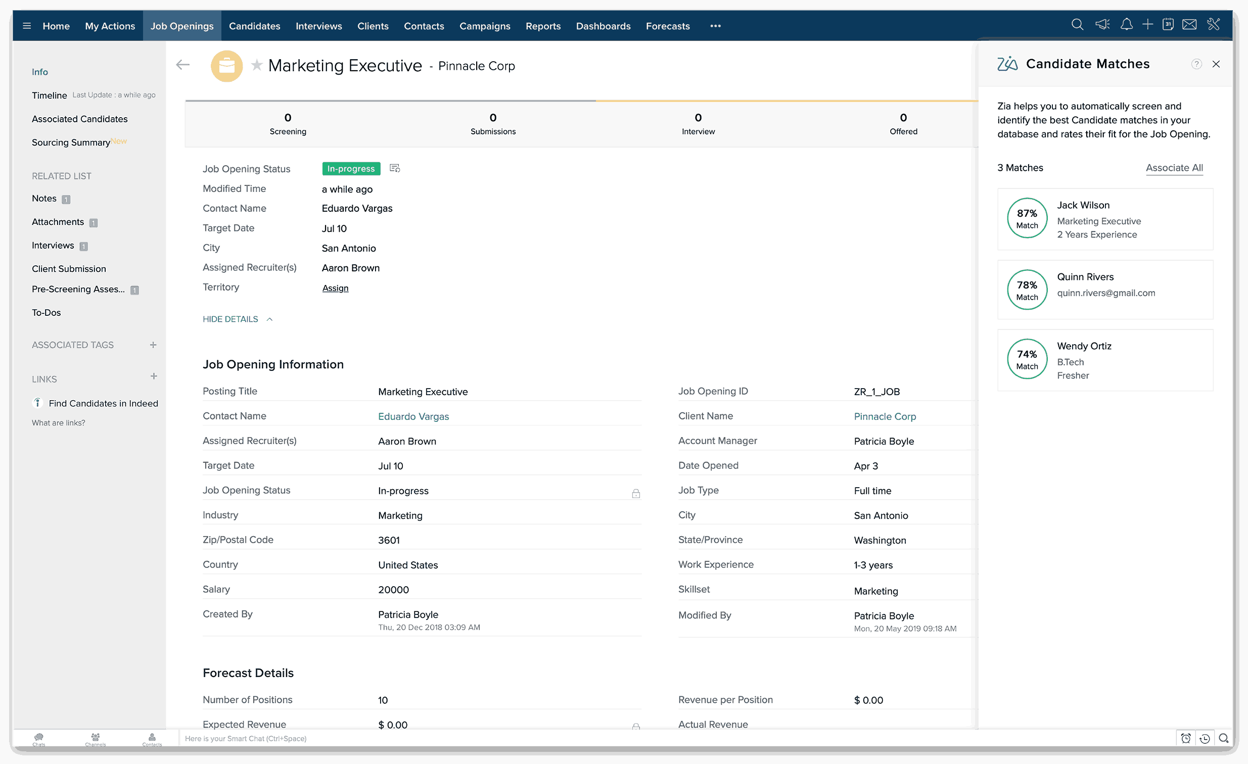 zoho recruit dashboard image